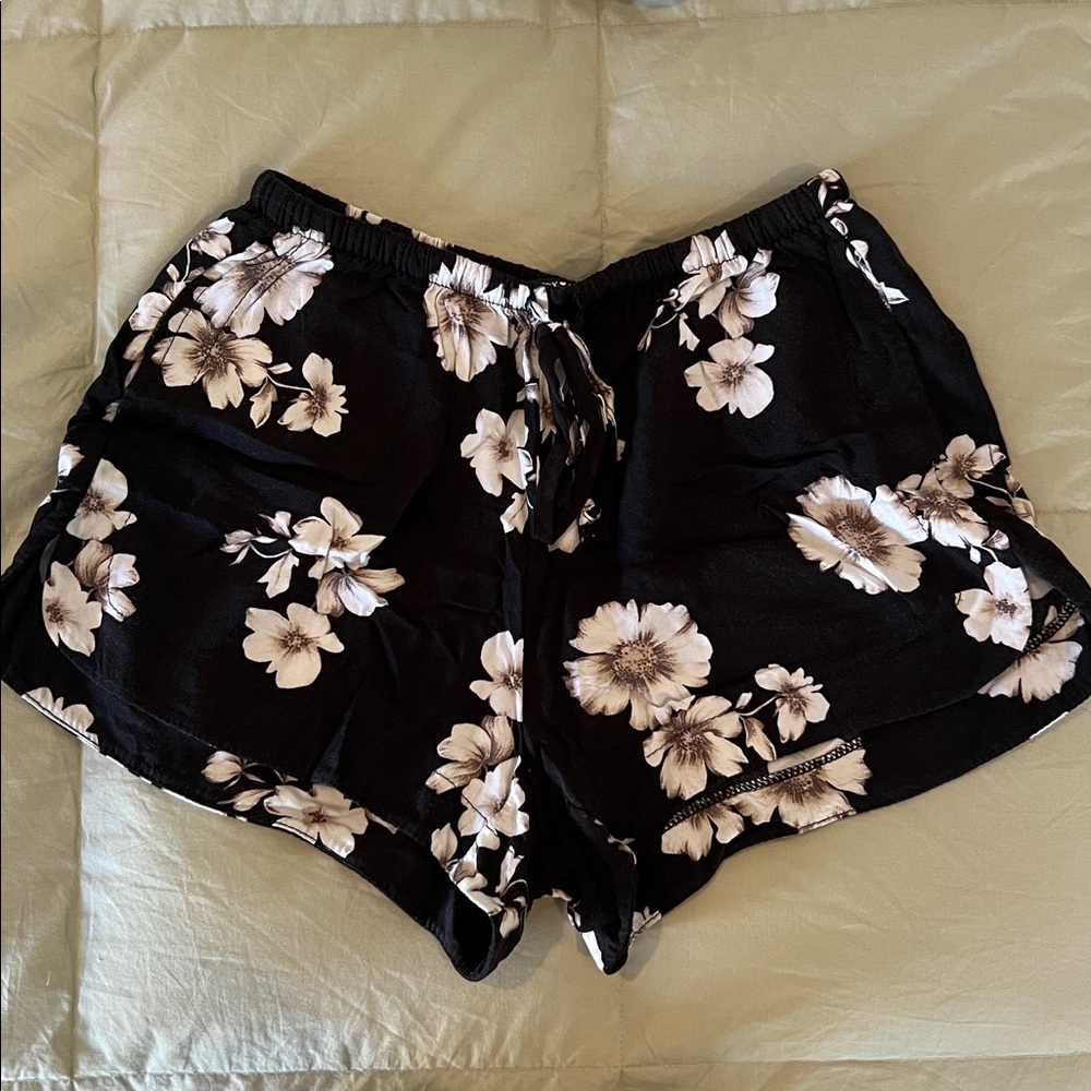 Floral Black and White Shorts